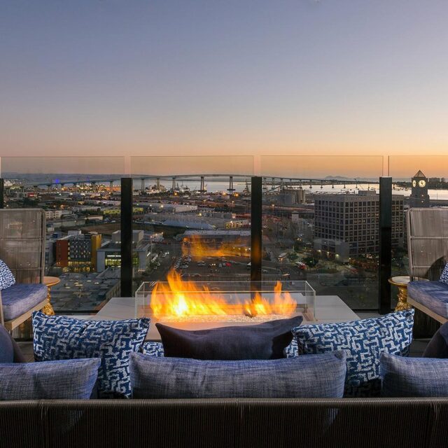 0724 ALX san diego rooftop pool firepit evening view 1