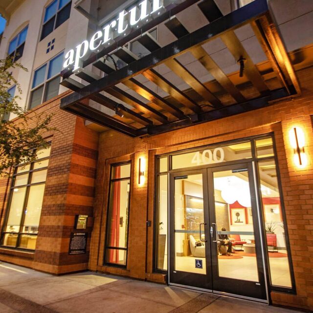 Aperture location front door evening view