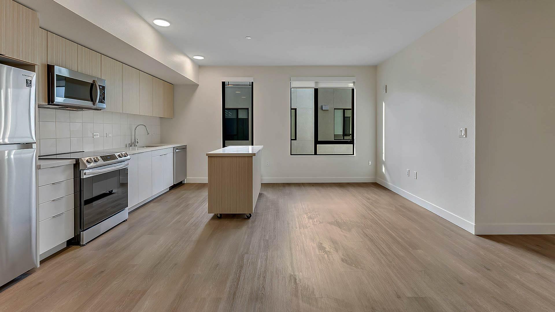 Blake apartments c2 floorplan kitchen island view 2