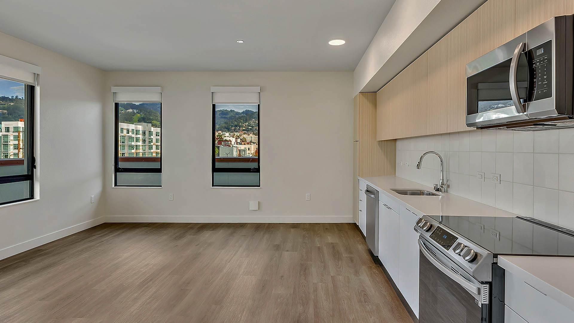 Blake apartments c4 floorplan kitchen island view 1
