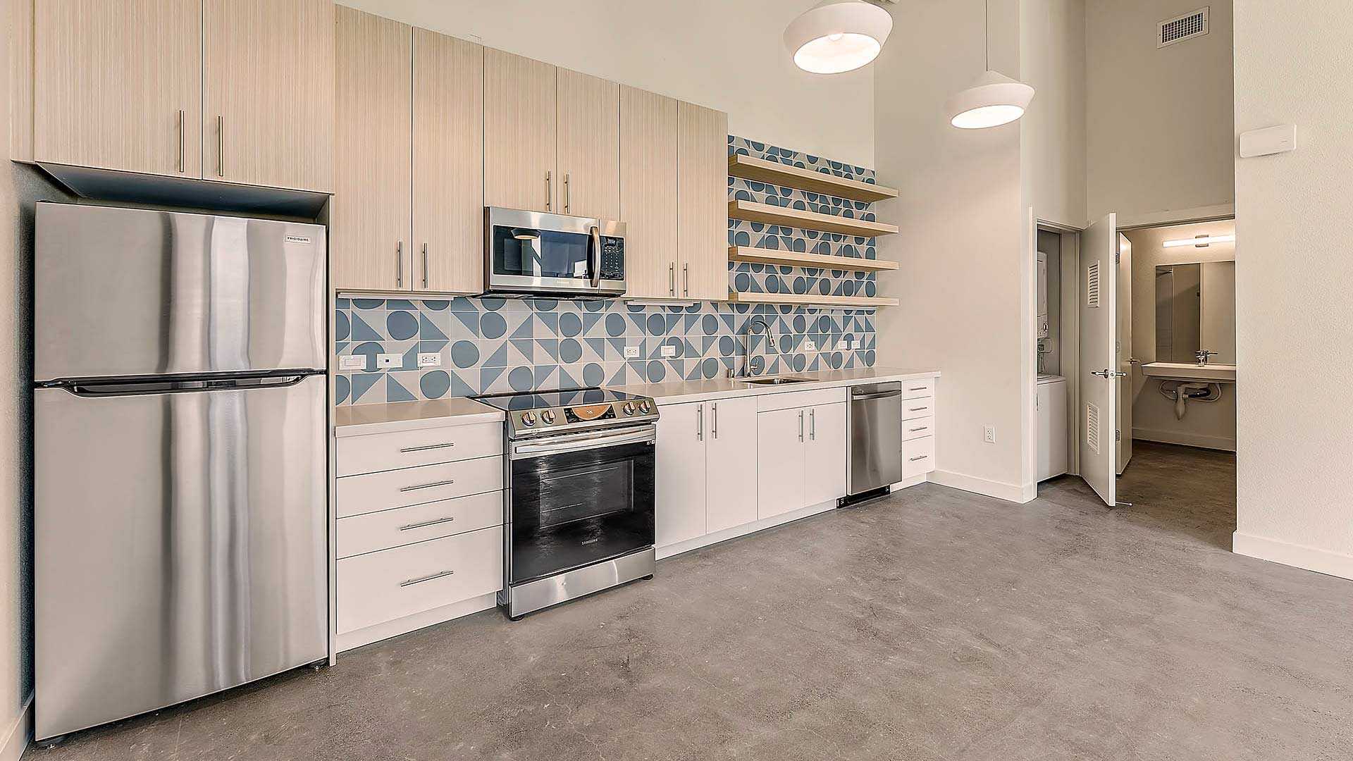 Blake apartments lw2 floorplan live work space kitchen view 1