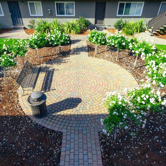 Garden court rose garden seating area