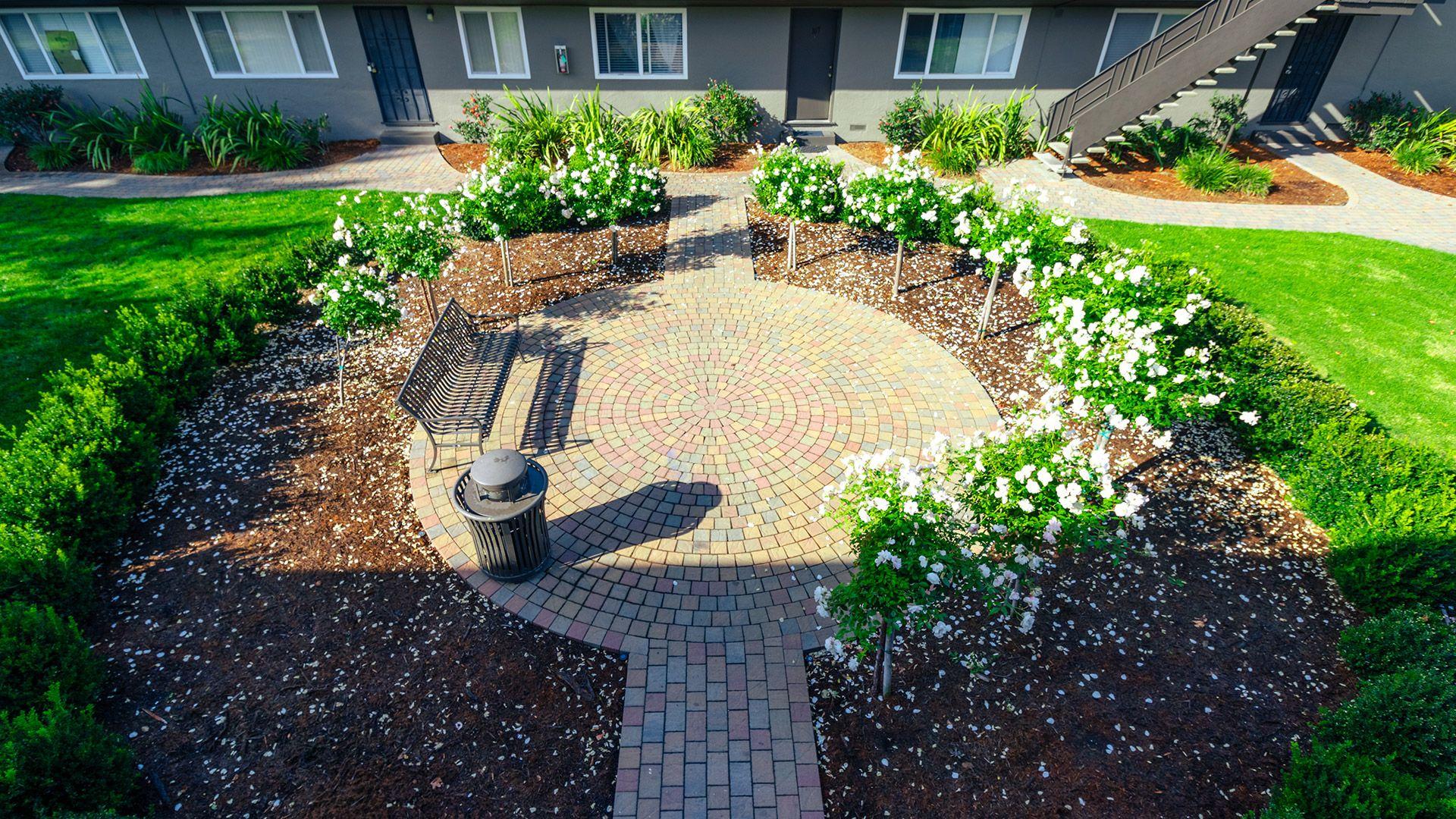 Garden court rose garden seating area