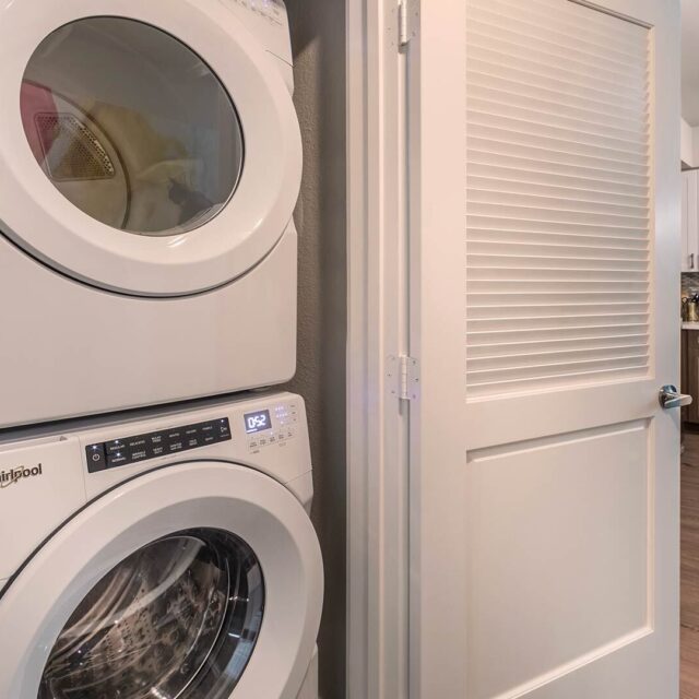 The james 1 BR model laundry closet view 1