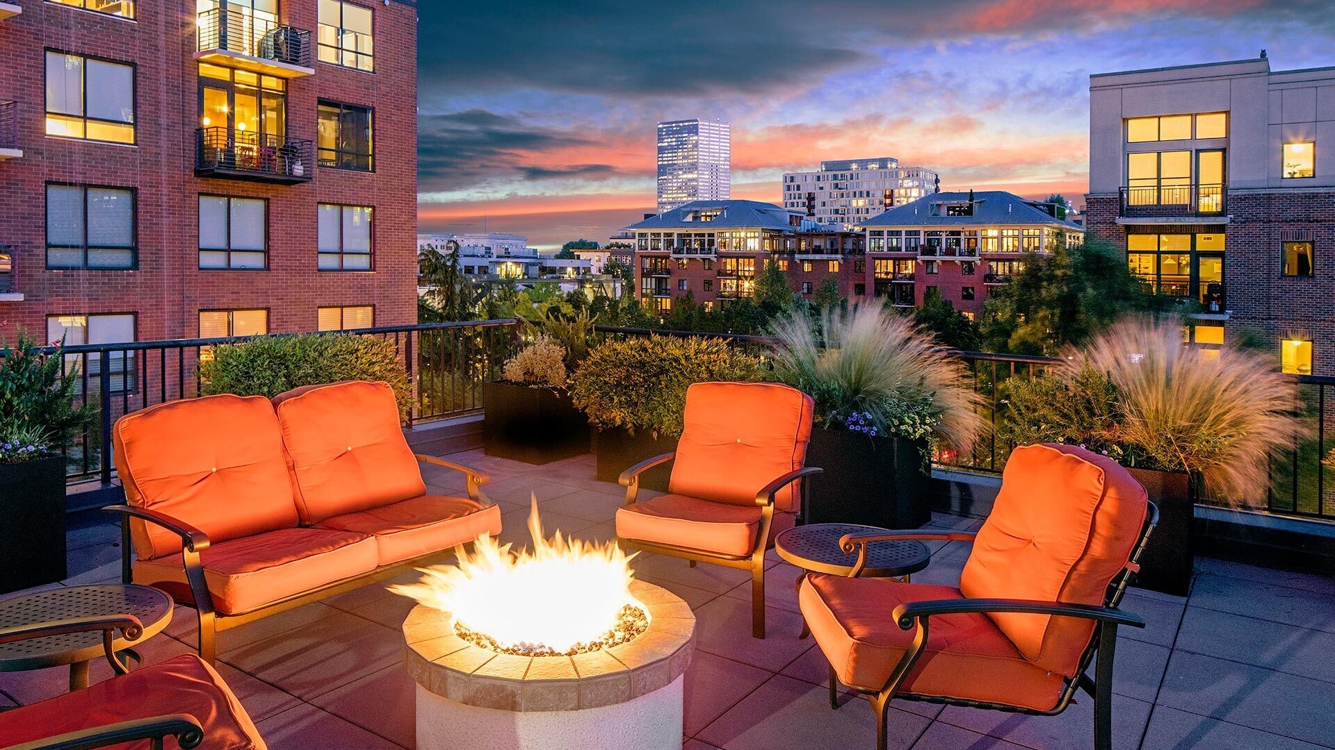 0424 kearney plaza exterior rooftop evening fireplace view 1