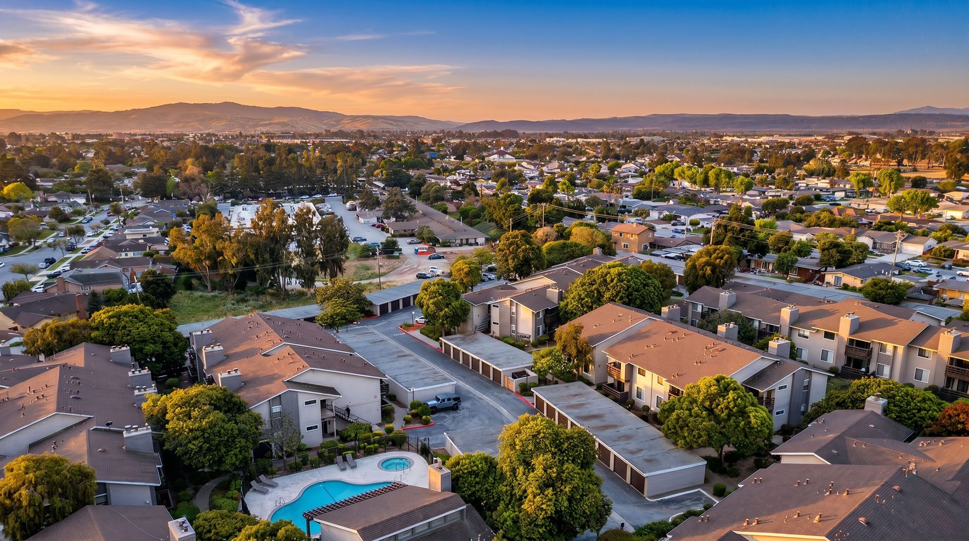 Laurel grove aerial sunset