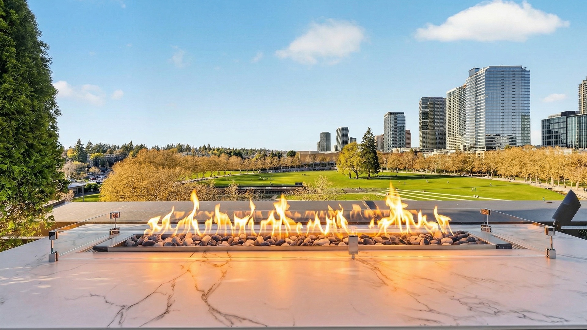 The margot bellevue rooftop fireplace