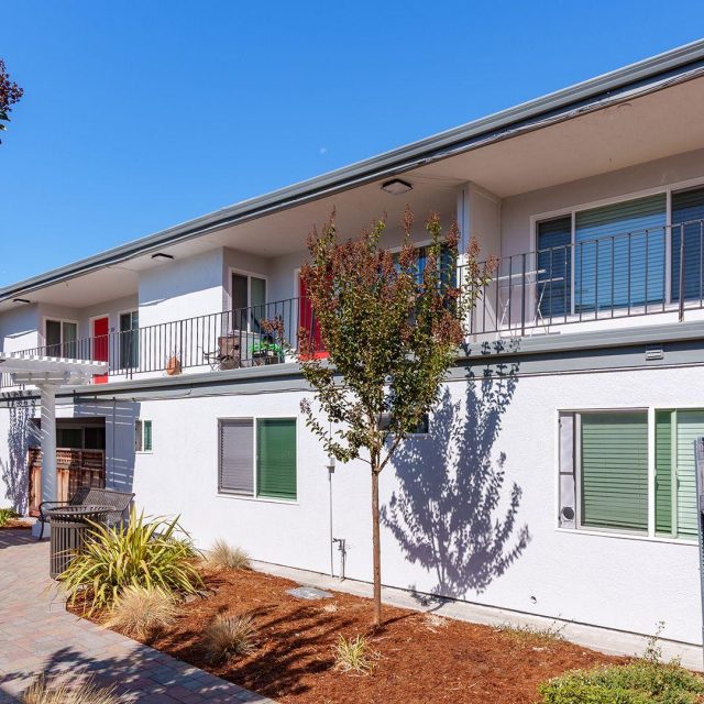Marina haven courtyard balconies red doors