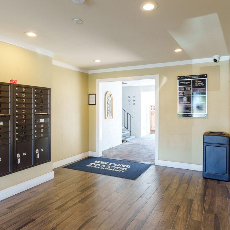 Marina haven lobby mailboxes courtyard view