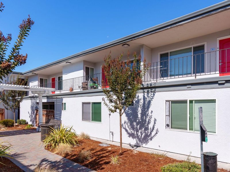 Marina haven courtyard balconies red doors