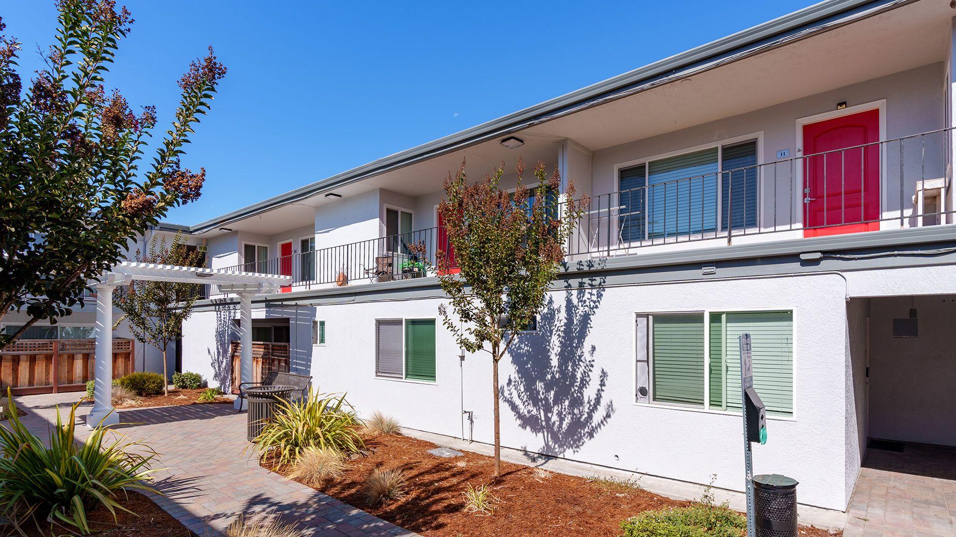Marina haven courtyard balconies red doors