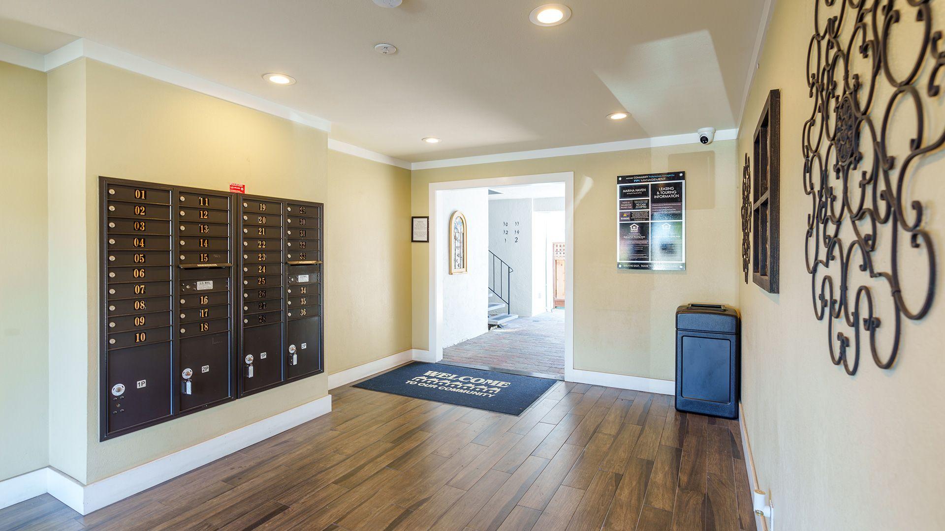 Marina haven lobby mailboxes courtyard view