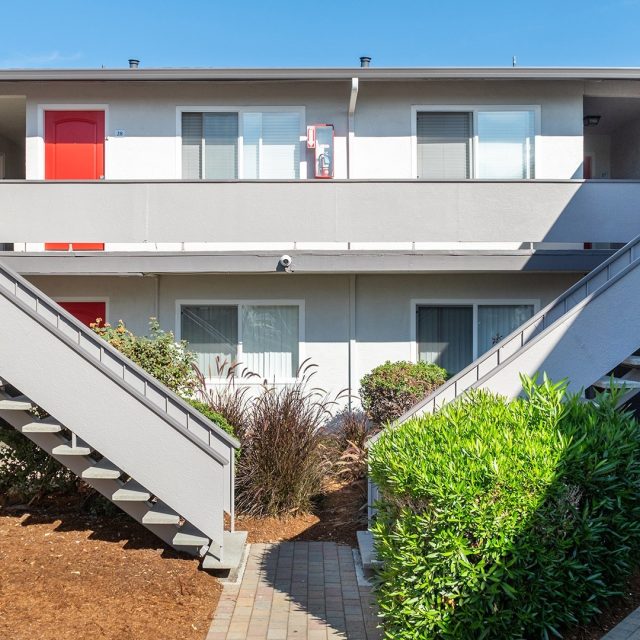 Marina plaza courtyard twin staircases