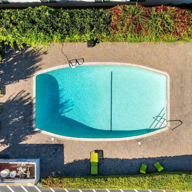 Marina plaza pool aerial top down
