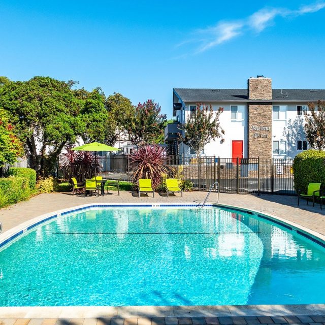 Marina plaza pool building view