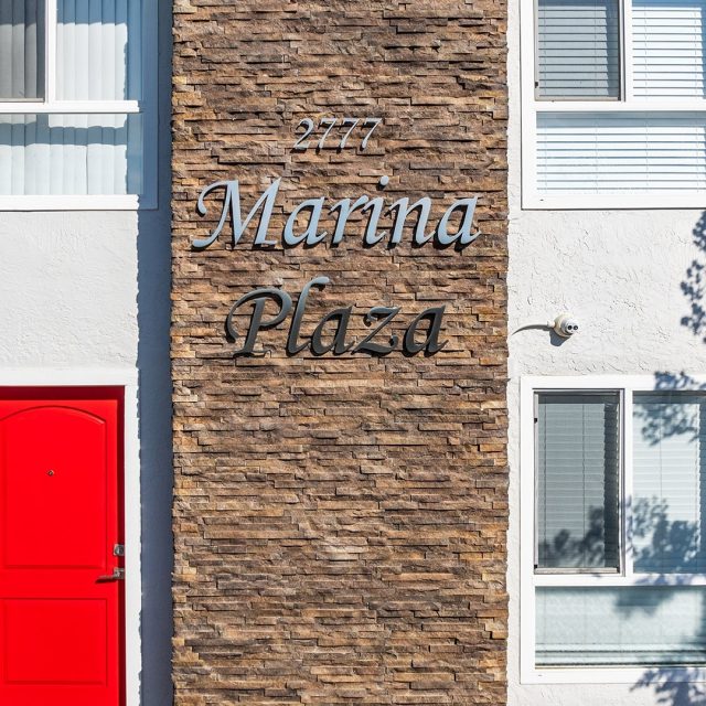 Marina plaza signage closeup