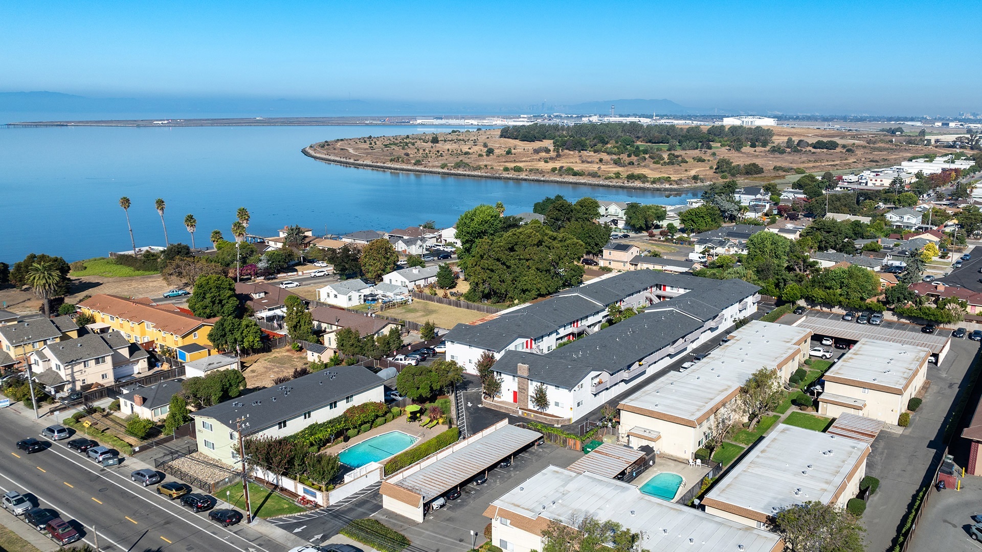 Marina plaza aerial bay view