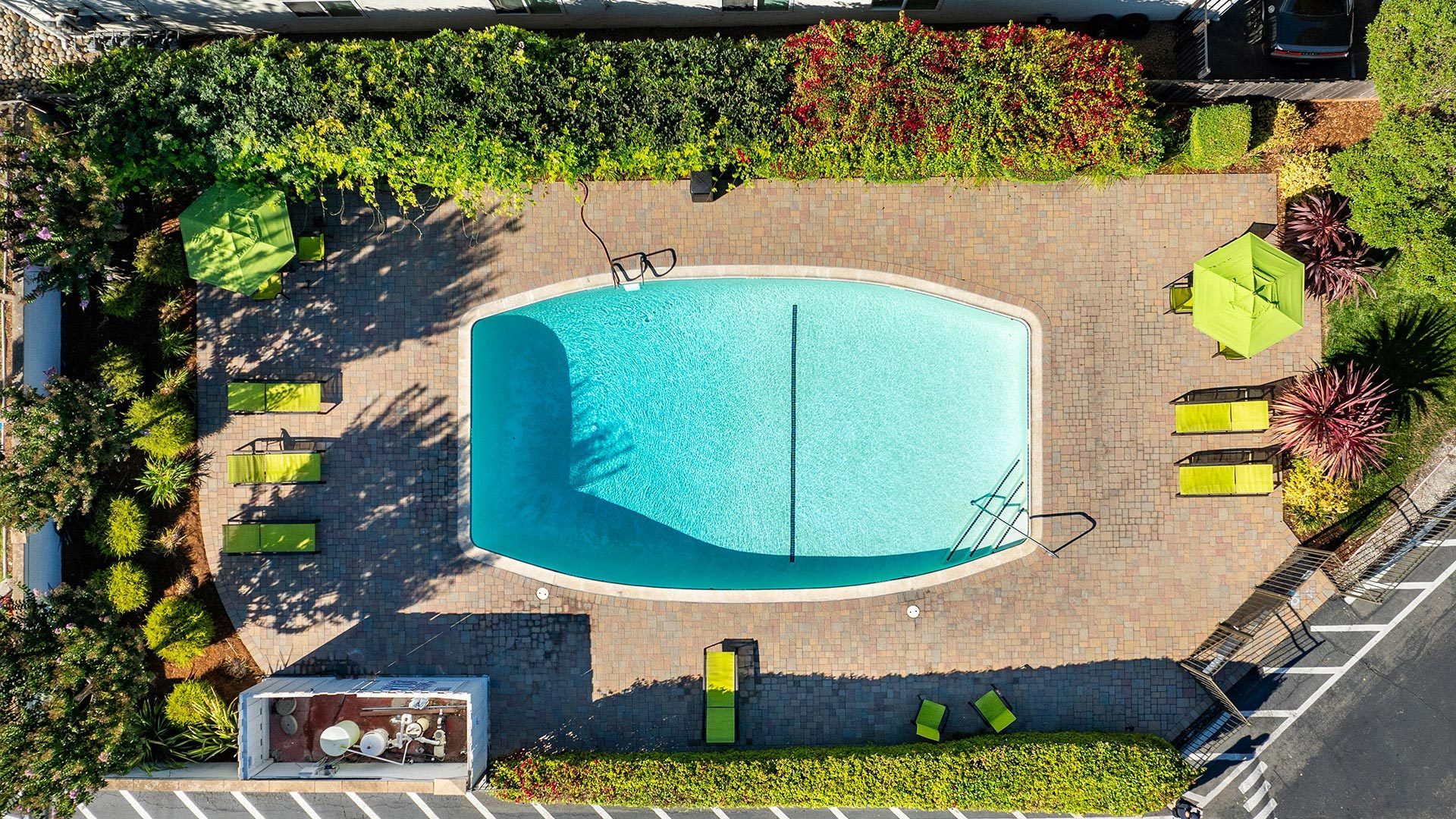 Marina plaza pool aerial top down