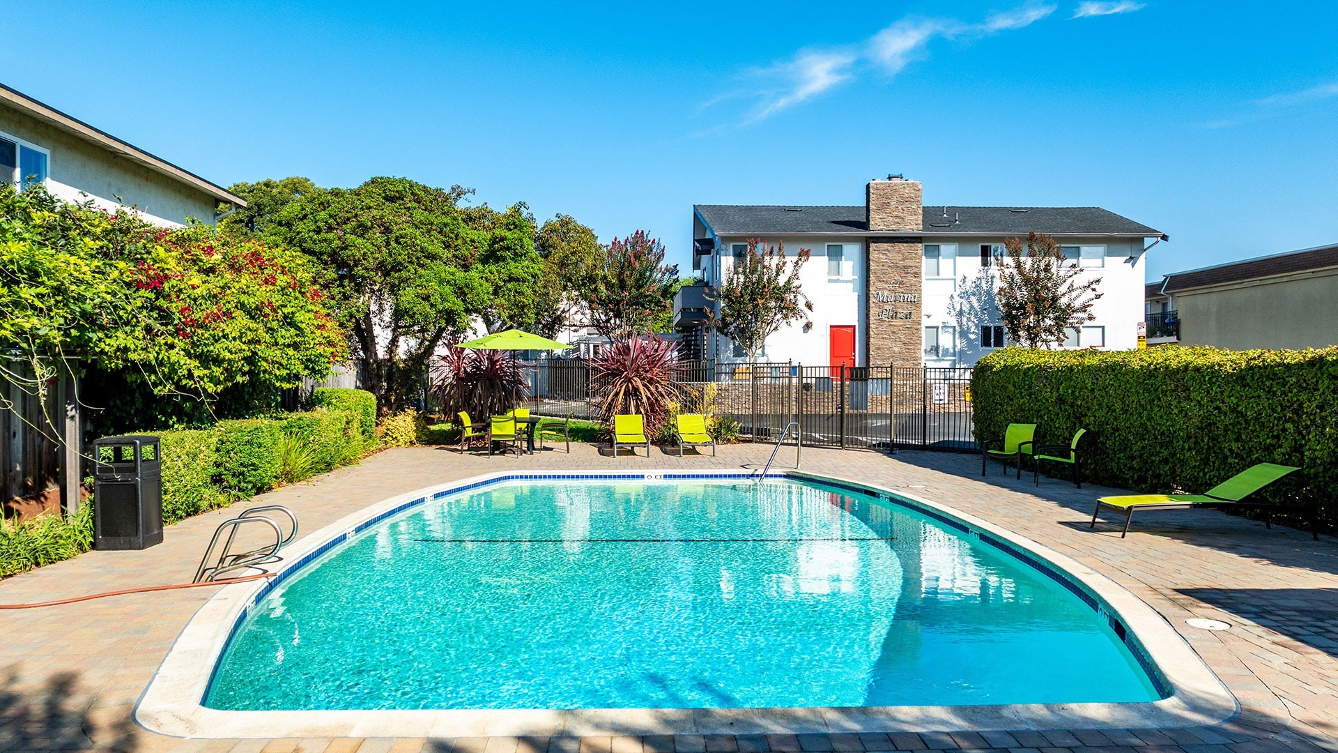 Marina plaza pool building view