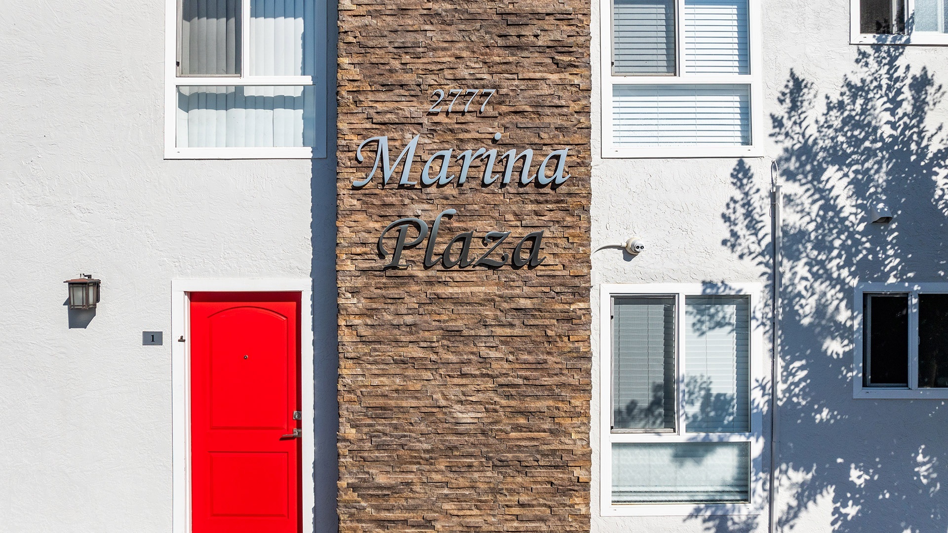 Marina plaza signage closeup