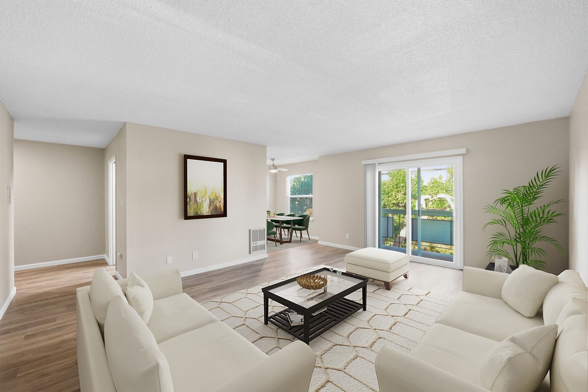 Mariposa oakland dining unit 303 living room view1