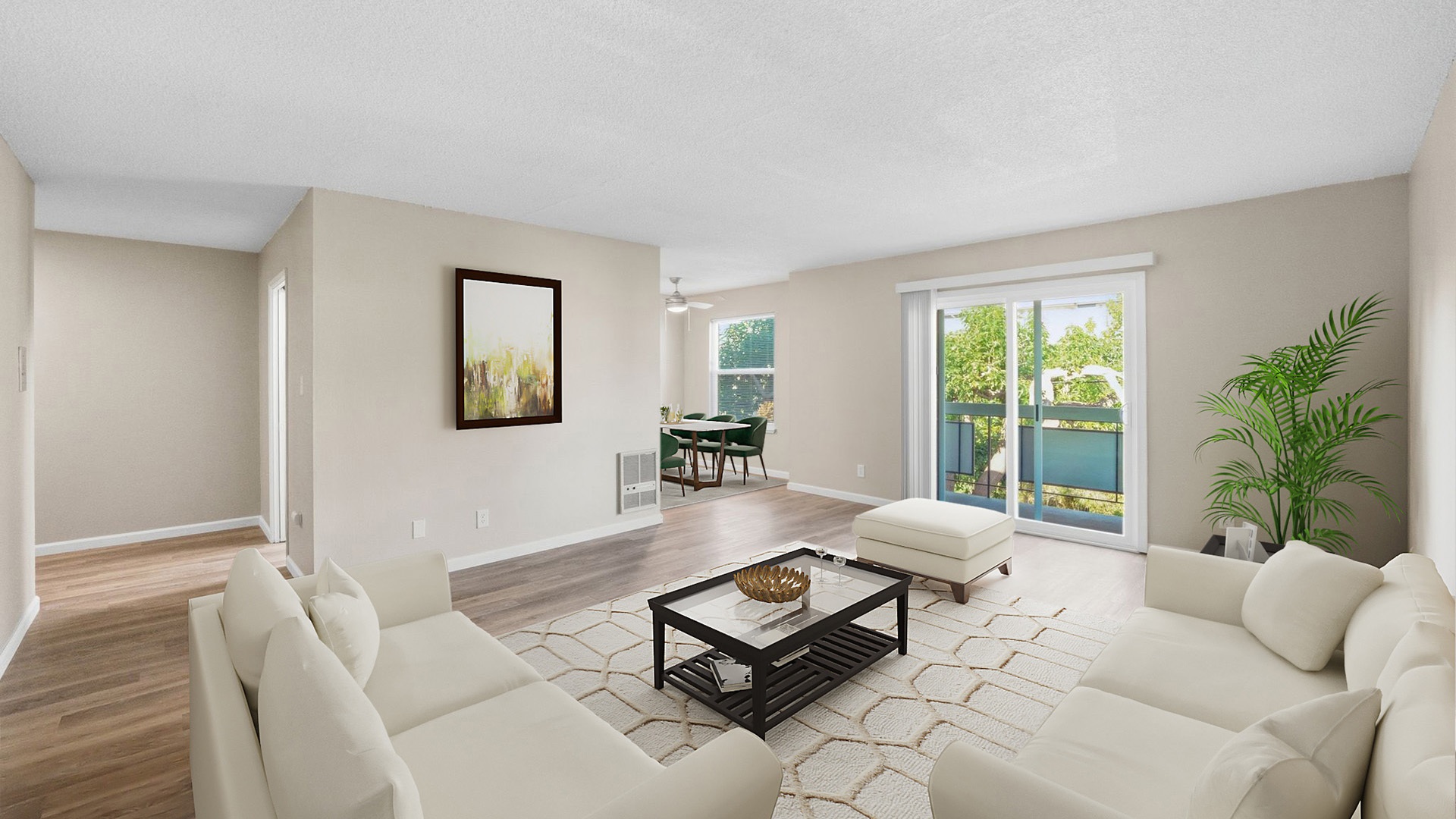 Mariposa oakland dining unit 303 living room view1