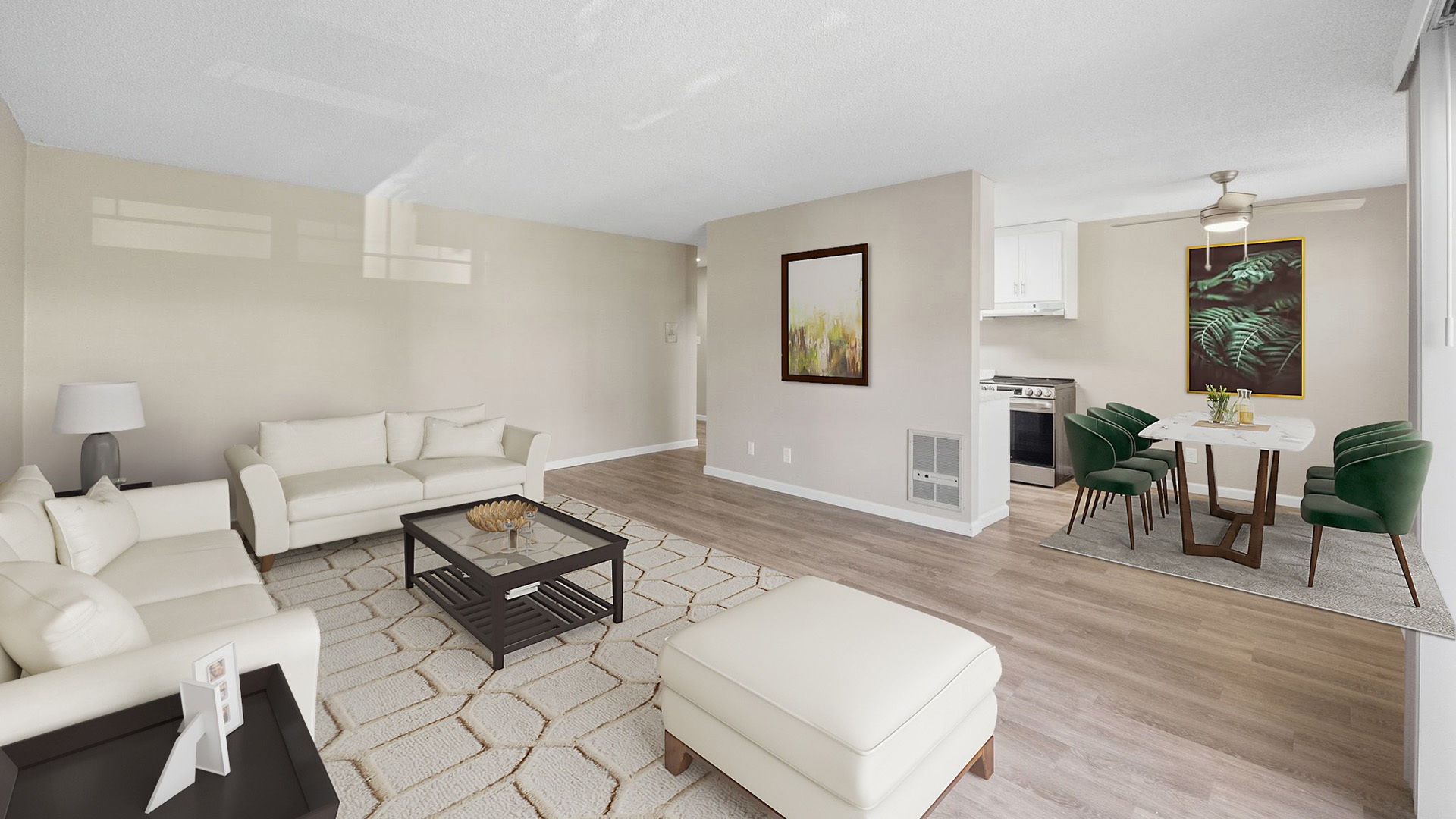 Mariposa oakland dining unit 303 living room view2