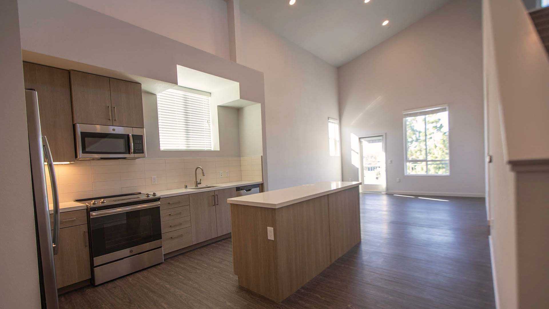 Mira plan D Loft kitchen island view 2