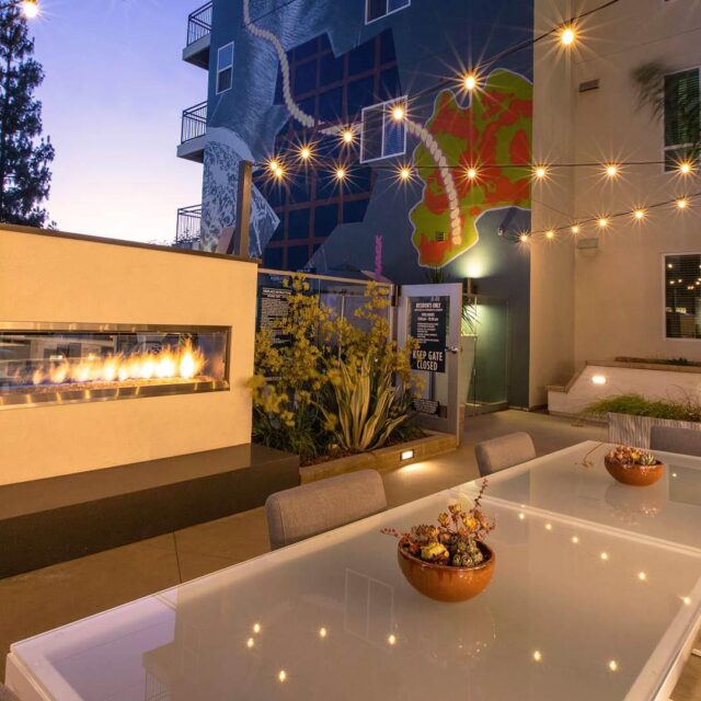 Mira apartments outdoor fireplace