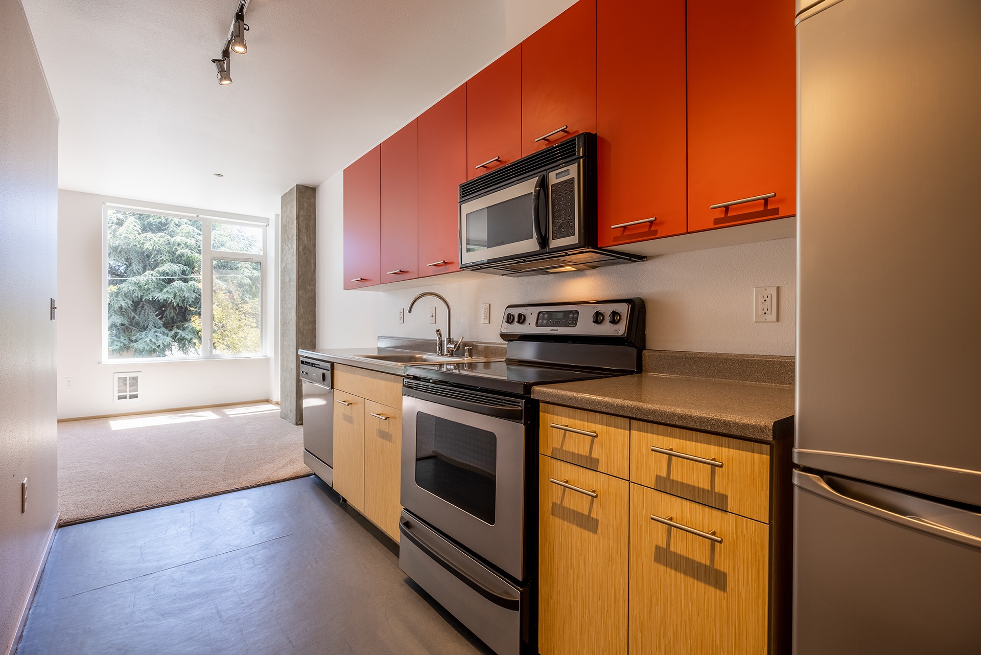 Mural interior kitchen red cabinets