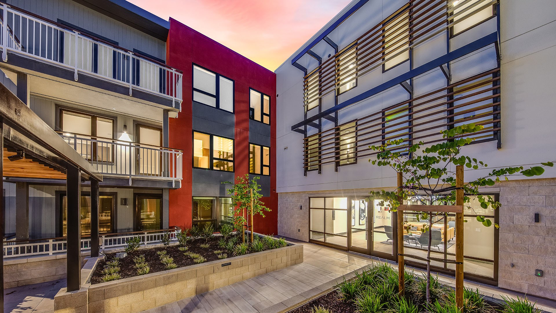 Realm courtyard sunset