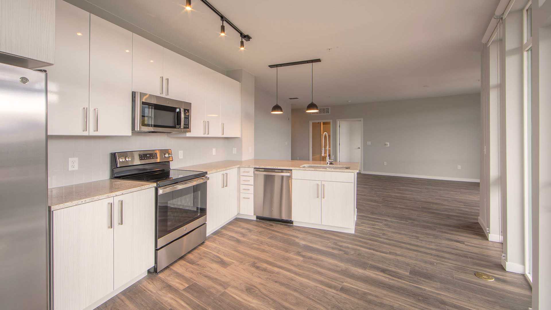 Reve apartments a6 living area kitchen view 2
