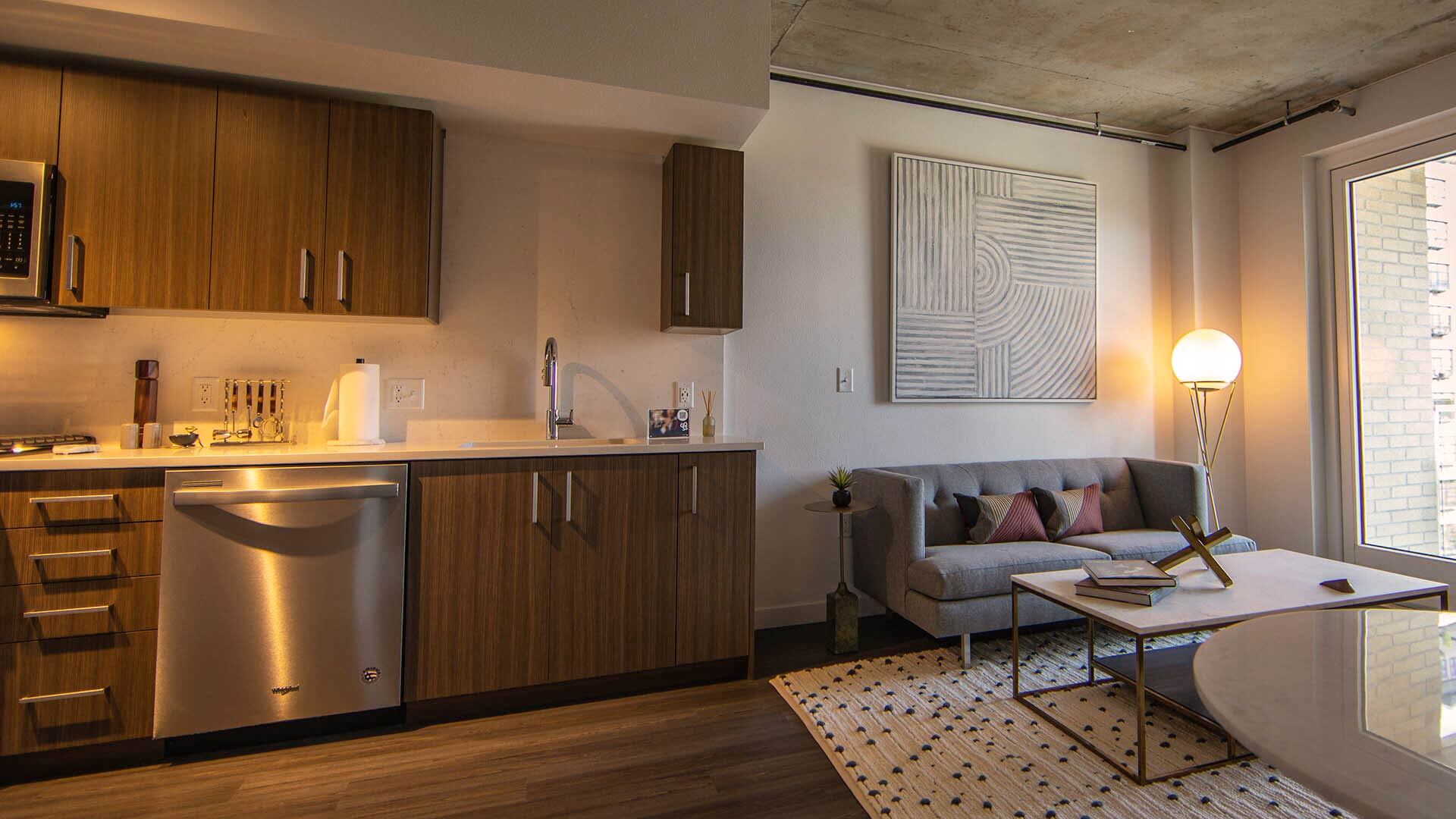 Goss C2 1br model kitchen livingroom view 2