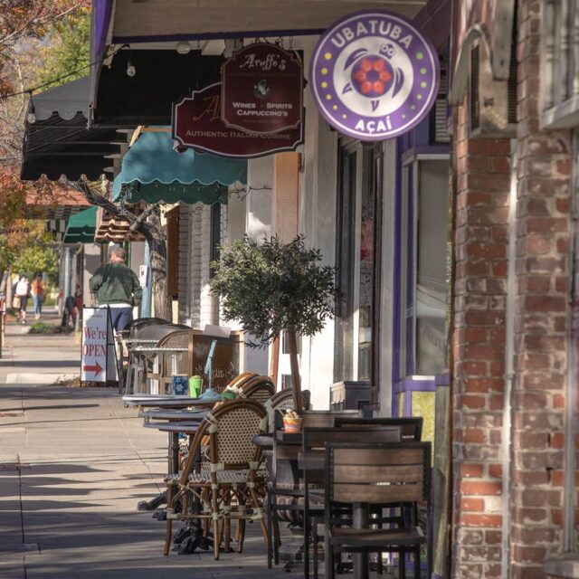 Upland neighborhood sidewalk shopping